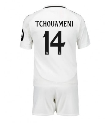 Real Madrid Aurelien Tchouameni #14 Primera Equipación Niños 2024-25 Manga Corta (+ Pantalones cortos)